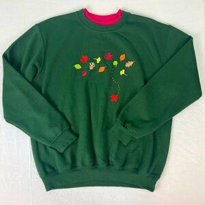 Vintage Coolwater creations 90s pullover crew neck embroidered leaves cotton L